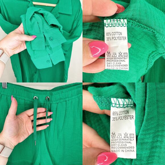 NWOT Amazon Two Piece Long Sleeve Button Down Shirt and Shorts Matching Set Lg - Picture 12 of 16